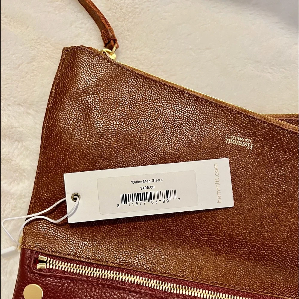 Hammitt Fold-Over Leather Clutch in Chestnut and Cognac